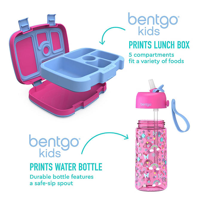 Bentgo Kids Prints Lunch Box & Water Bottle Set Rainbows and Butterflies