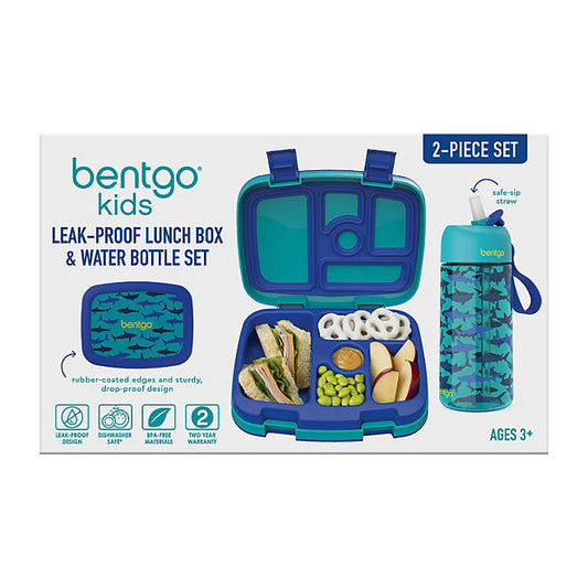 Bentgo Kids Prints Lunch Box & Water Bottle Set Sharks