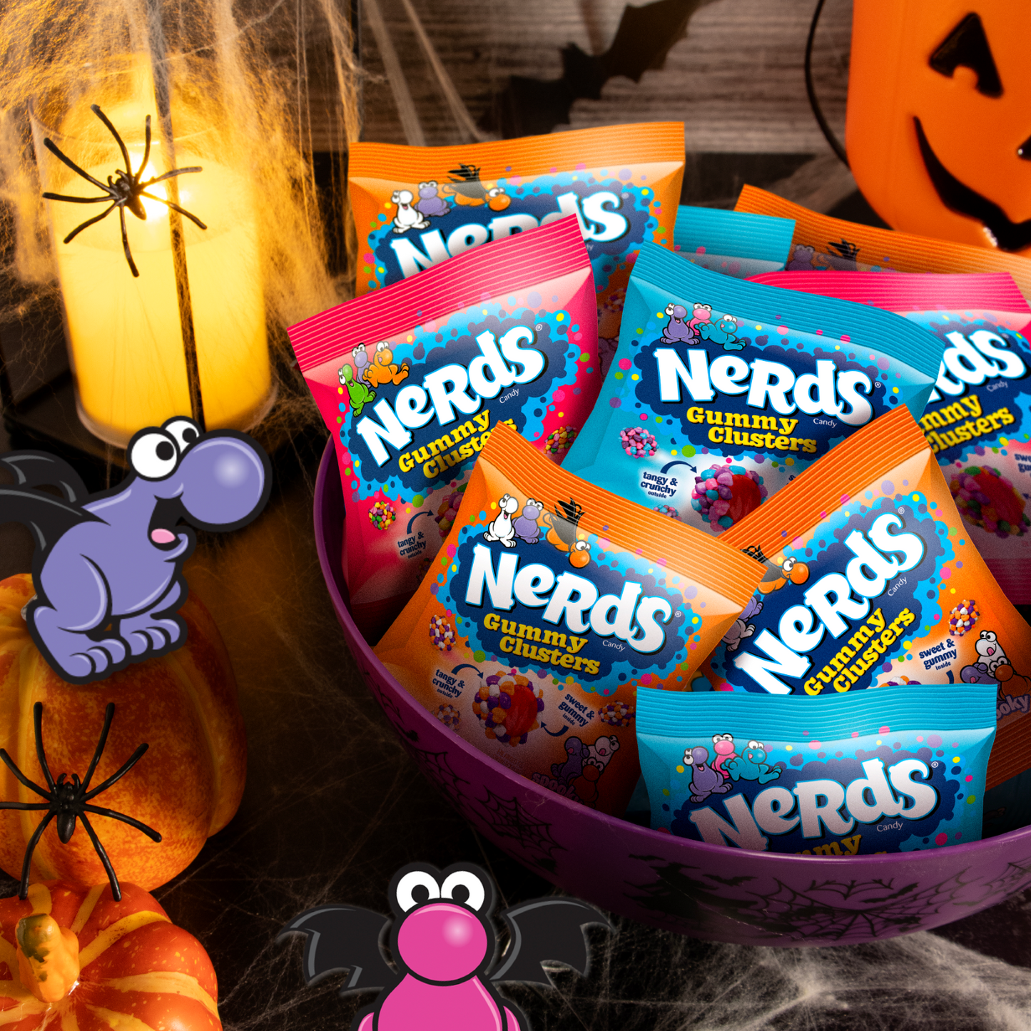 Nerds Gummy Clusters Bolsa Variada de Truco O Trato, Espeluznante, Arcoíris, Muy Baya, Dulces de Halloween, 28 Piezas, 14 Onzas