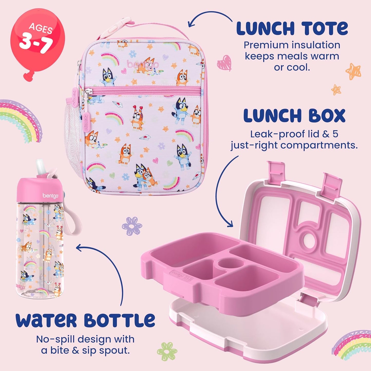 Preventa Set de tres piezas para la hora del almuerzo Bentgo + BLUEY Modelo Hearts & Crafts