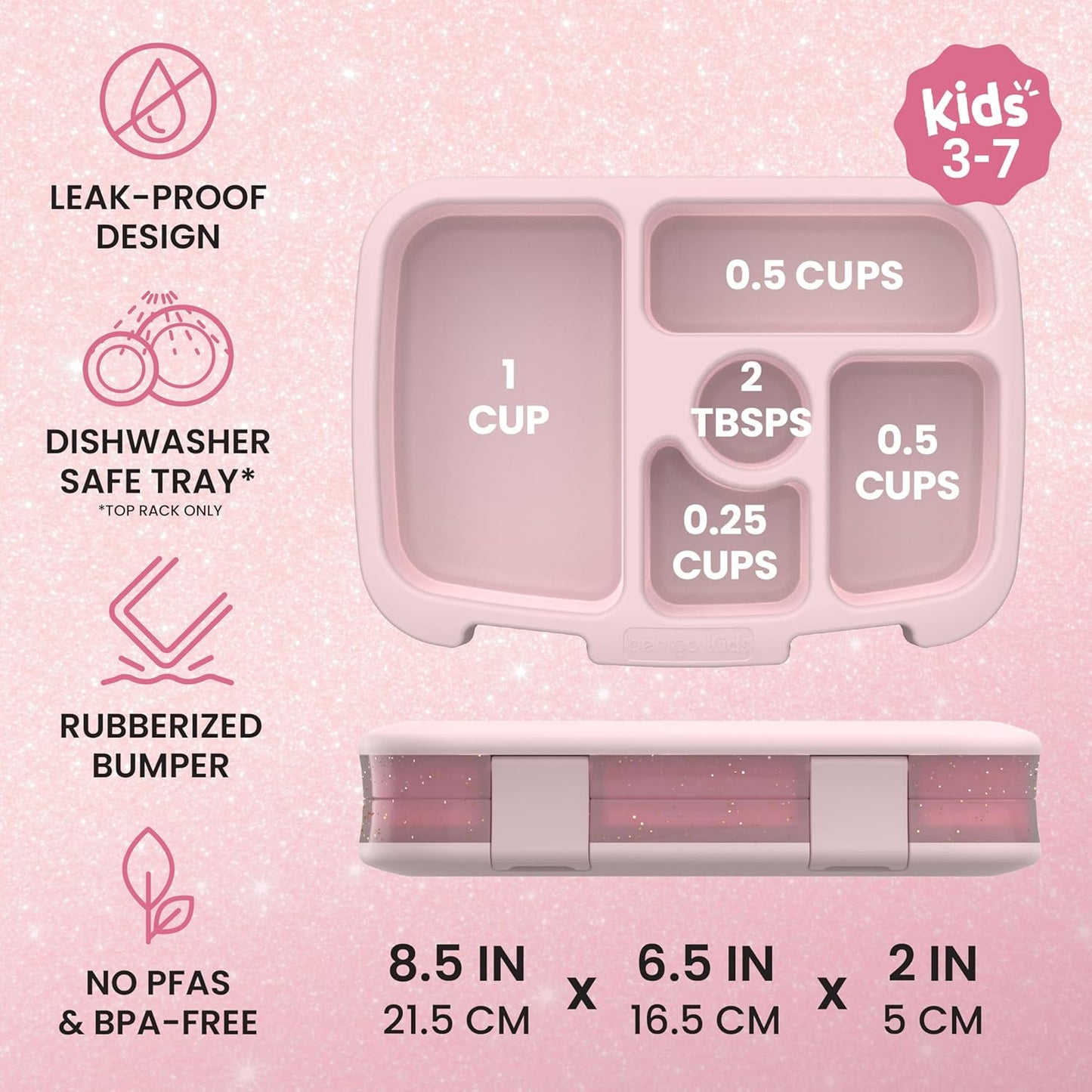 Bentgo Kids Prints Lunch Box Glitter Edition - Rosa pétalo