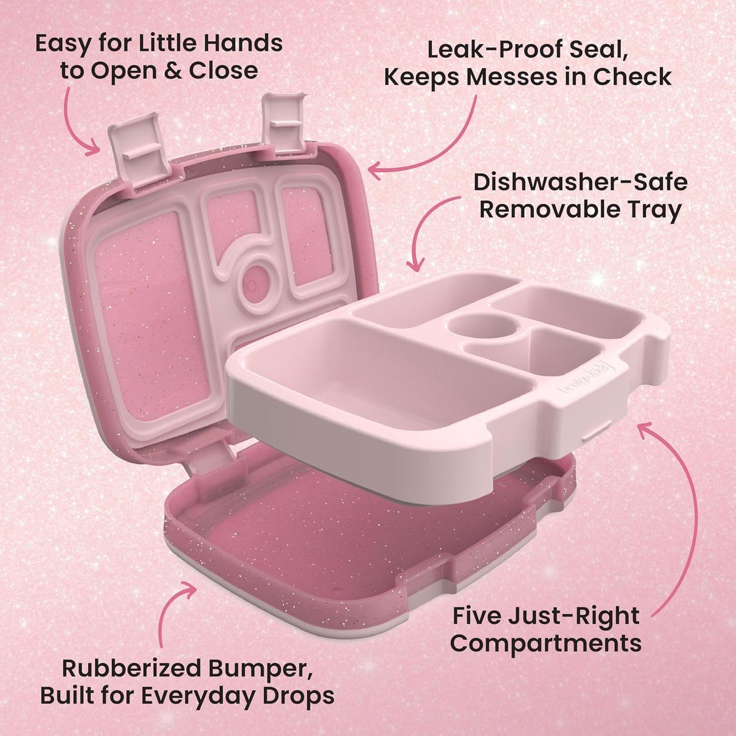 Bentgo Kids Prints Lunch Box Glitter Edition - Rosa pétalo