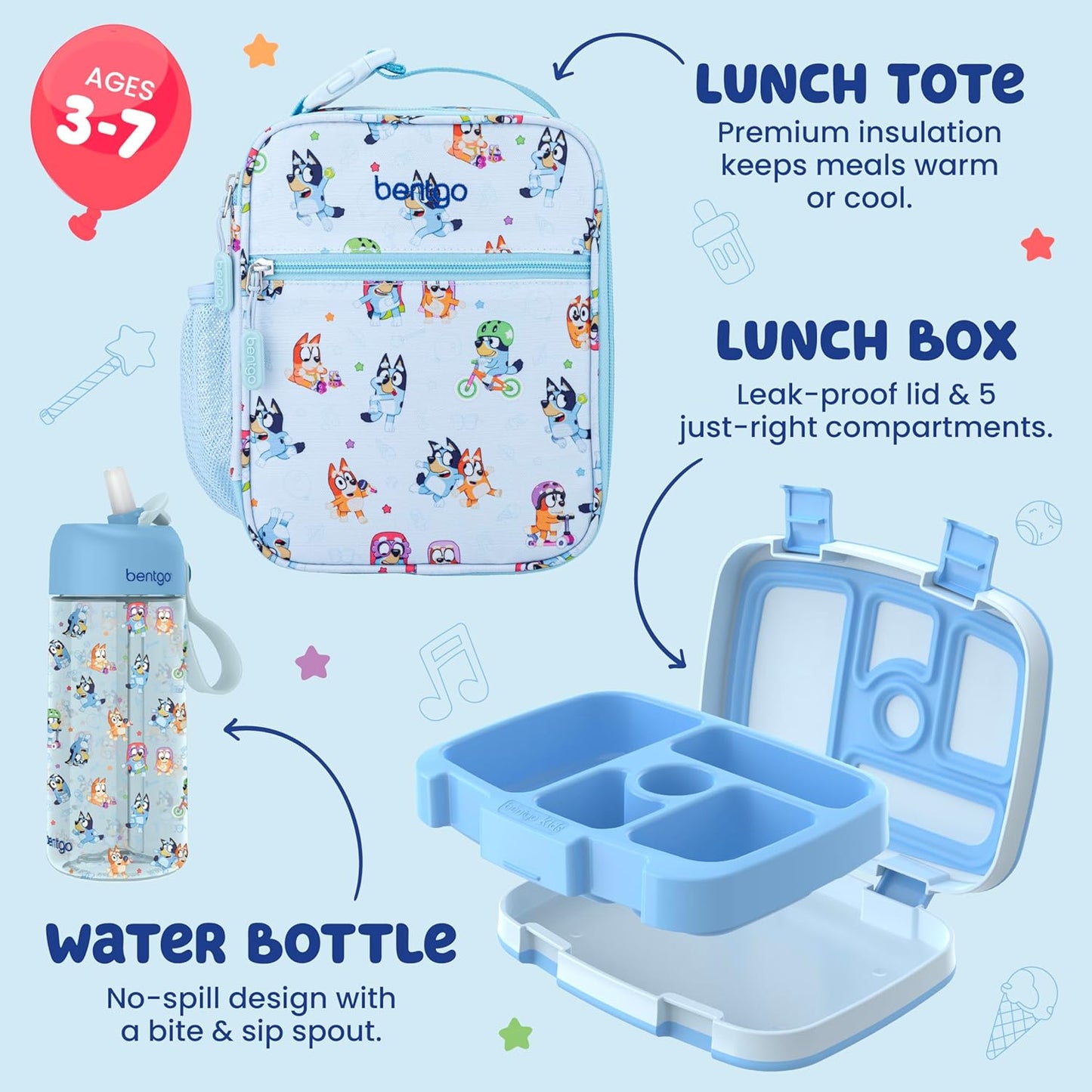 Preventa Set de tres piezas para la hora del almuerzo Bentgo + BLUEY Modelo Play Day
