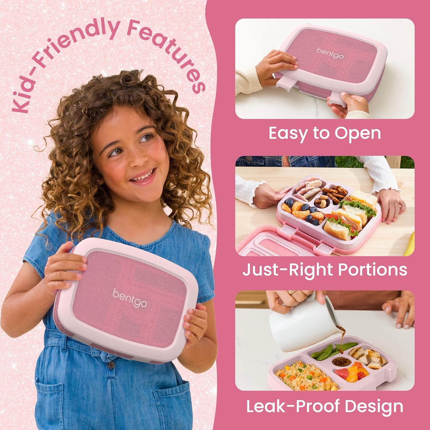 Bentgo Kids Prints Lunch Box Glitter Edition - Rosa pétalo