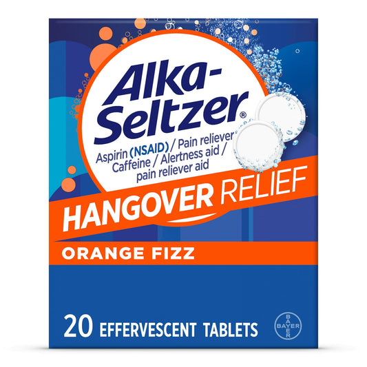 Alka-Seltzer efervescente para la resaca, aspirina, cafeína, 20 comprimidos