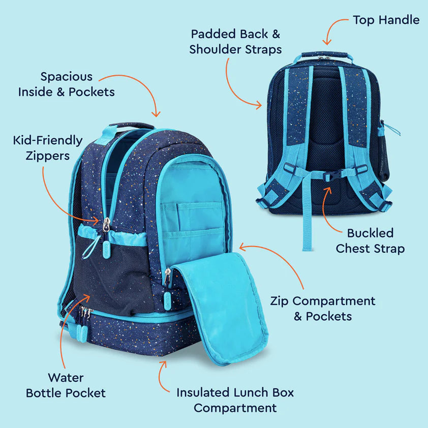 Bentgo Kids 2-in-1 Backpack & Lunch Bag Abyss Blue Speckle Confetti