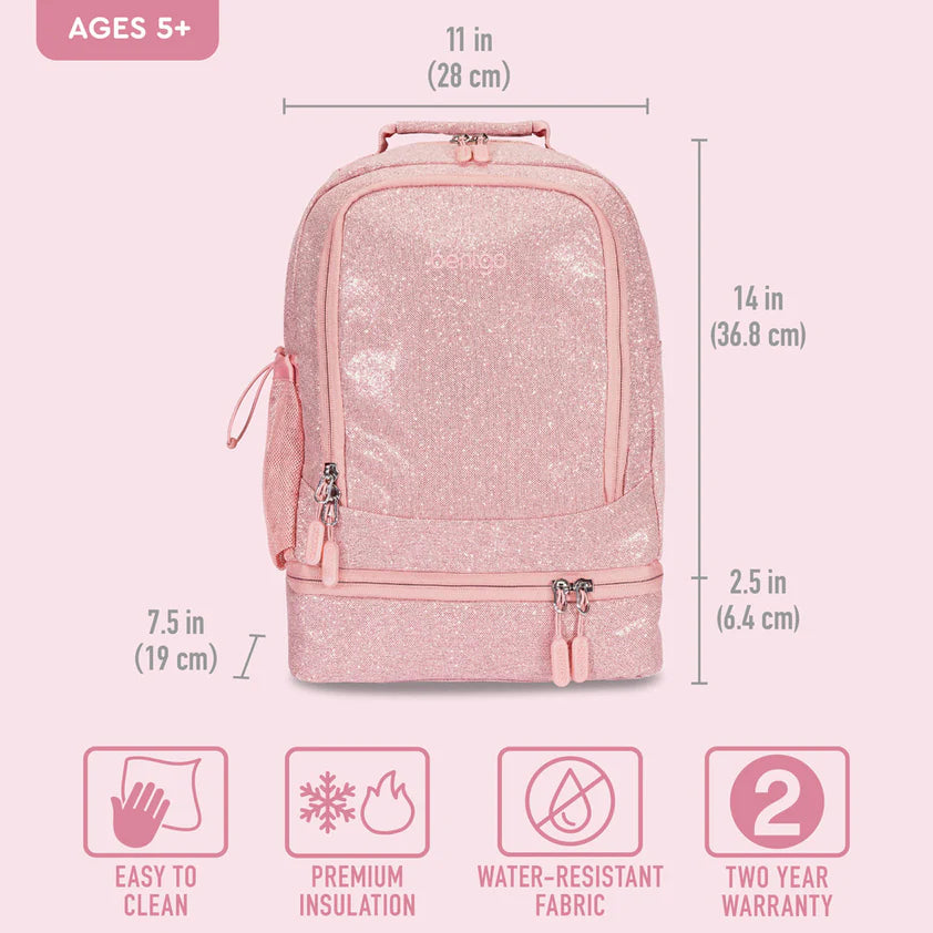 Bentgo Kids 2-in-1 Backpack & Lunch Bag Petal Pink Glitter
