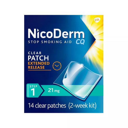 NicoDerm CQ Stop Smoking Aid Clear Patches Step 1 - 14ct Parches Nicotina 21mg