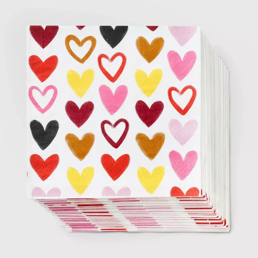 30ct Disposable Valentine Beverage Napkin Multi-hearts - Spritz™