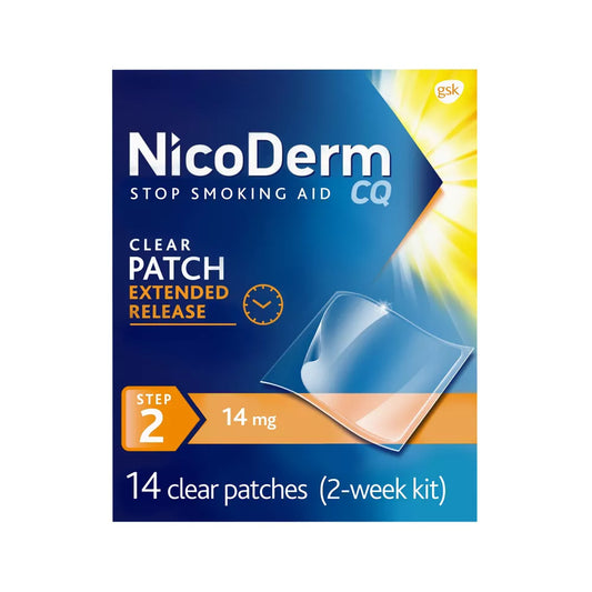 NicoDerm CQ Stop Smoking Aid Clear Patches Step 2 - 14ct Parches Nicotina 14mg