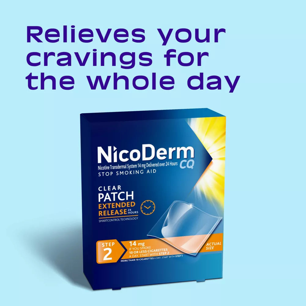 NicoDerm CQ Stop Smoking Aid Clear Patches Step 2 - 14ct Parches Nicotina 14mg