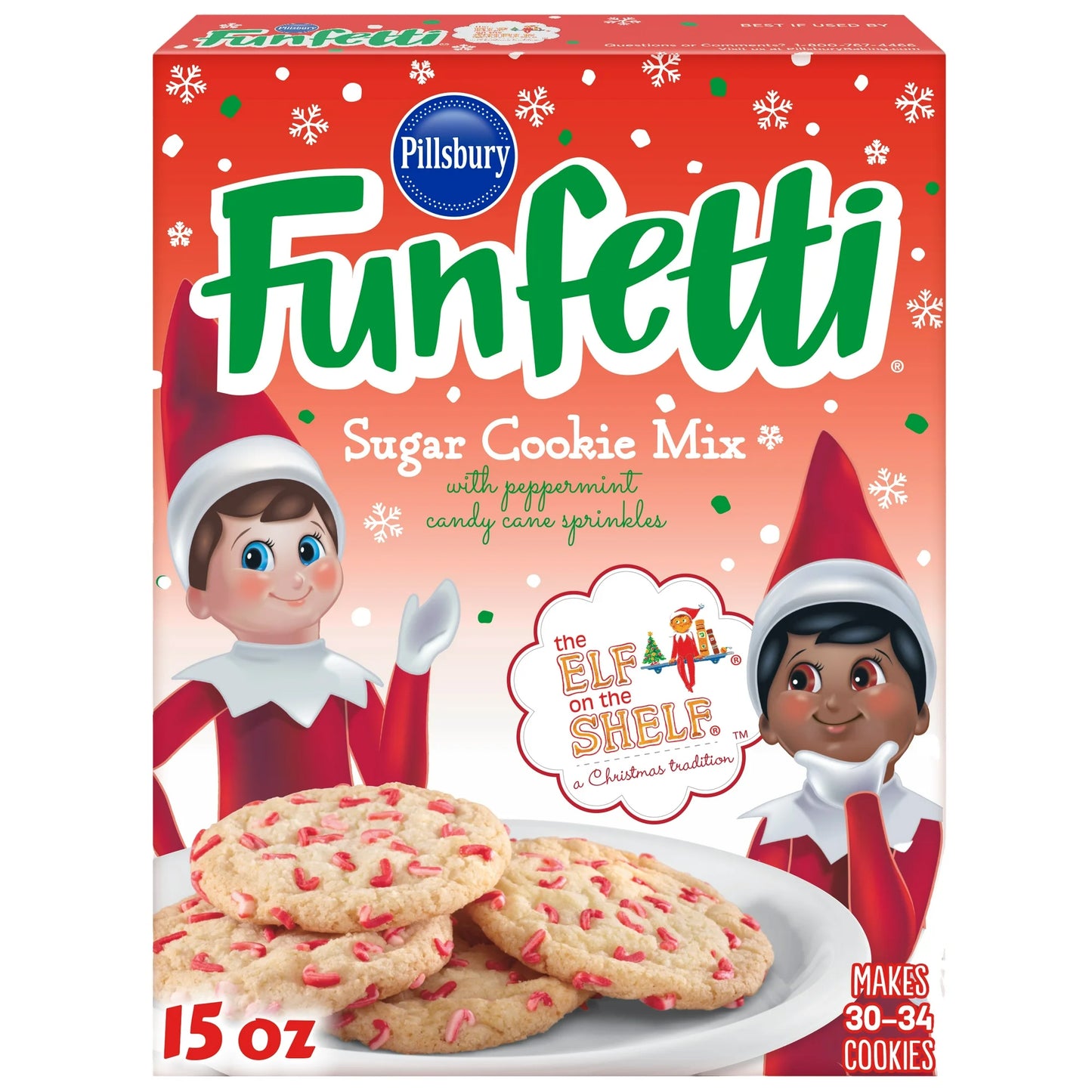 Pillsbury Funfetti The Elf on the Shelf® Sugar Cookie Mix with Peppermint Candy Cane Sprinkles, 15 Oz Box