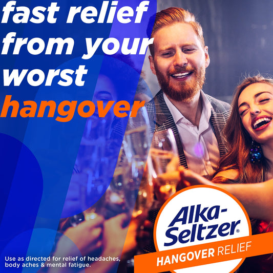 Alka-Seltzer efervescente para la resaca, aspirina, cafeína, 20 comprimidos