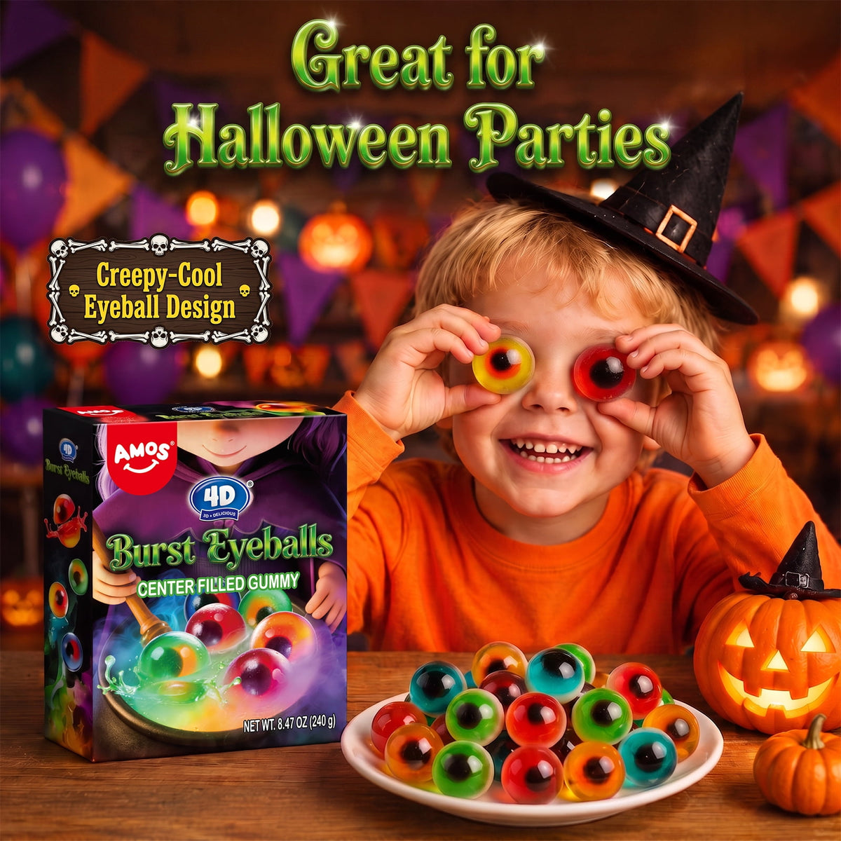 Amos-Gomitas con forma de ojo de Halloween