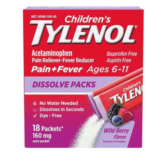 Children's Tylenol Acetaminophen Dissolve Packets, Wild Berry, 18 ct