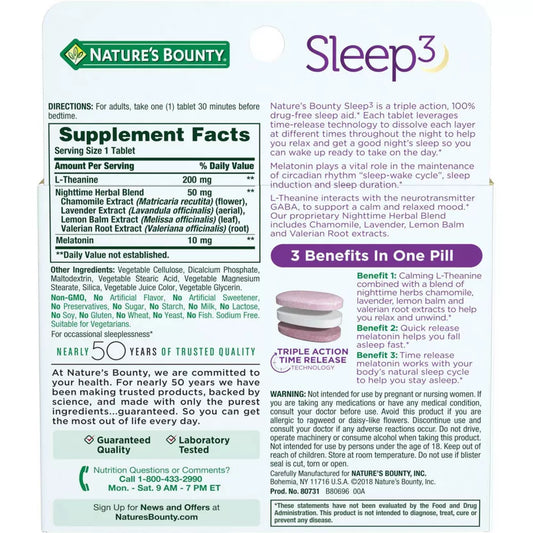 Nature's Bounty Sleep 3 Tri-Layered Tablets - 30ct