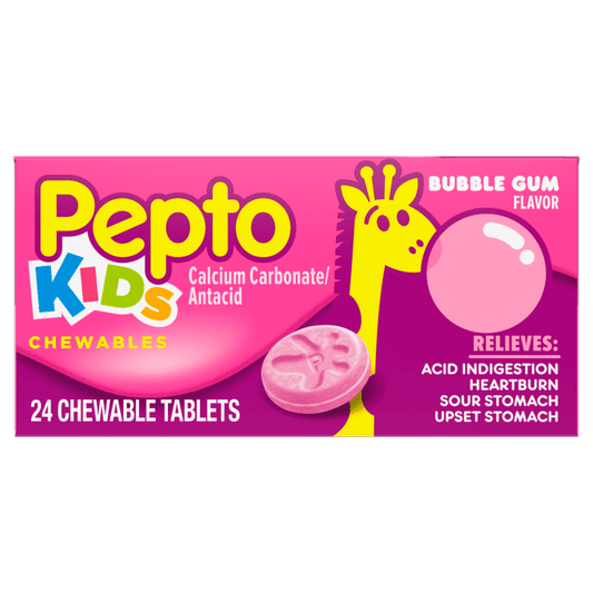 Pepto Kid's Chewable Tablets for Upset Stomach Bubblegum Flavor 24 Ct