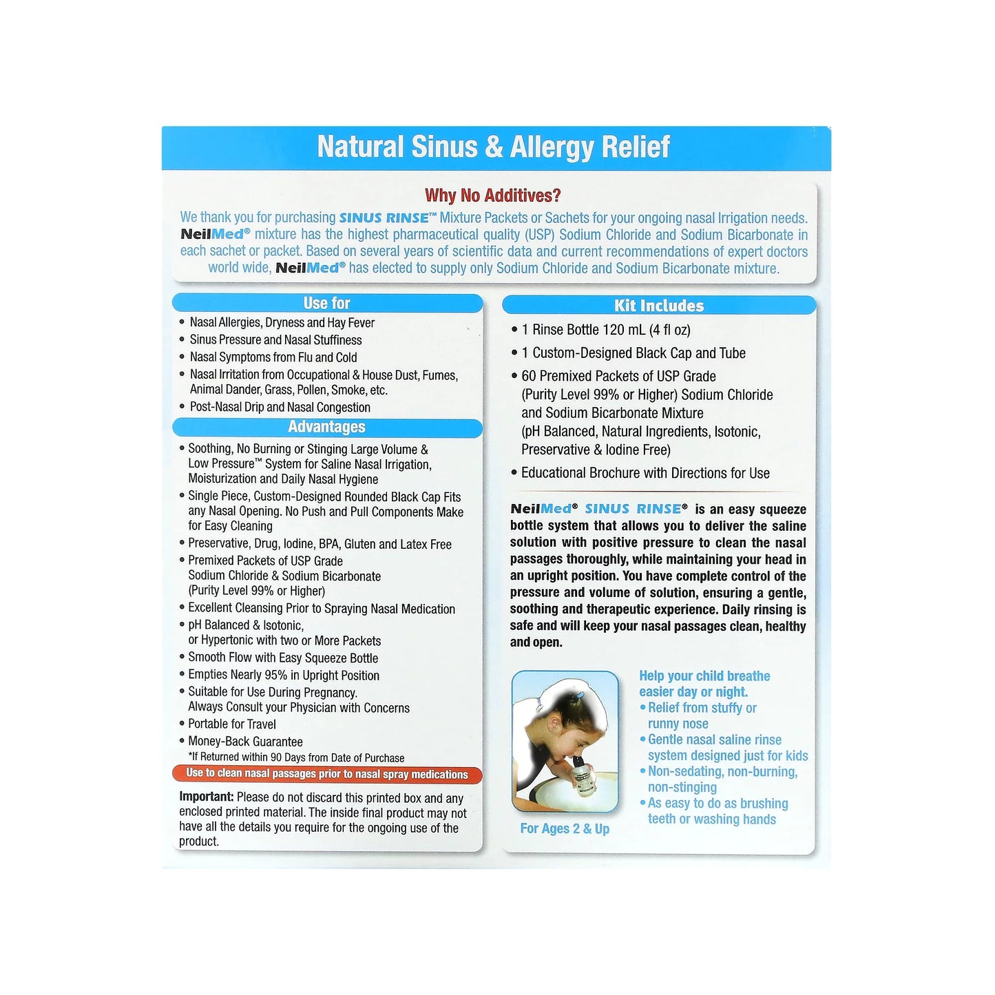 Lavador Nasal Sinus Rinse Kit C/60 Kids